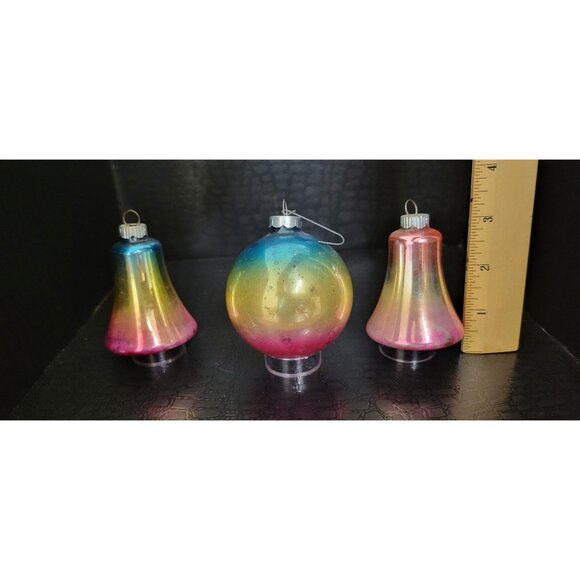 Vintage Mercury Glass Ombre Shiny Brite Christmas Ornaments Blue Pink Bell Ball - Picture 3 of 6